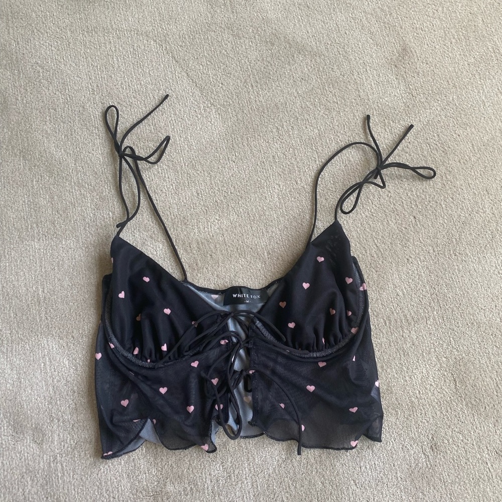 White Fox black cami with pink hearts